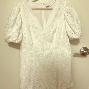 Eyelet lace puff sleeve romper